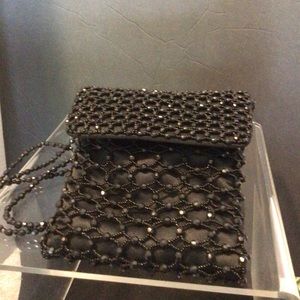 Vintage Black Beaded Evening Bag w Beaded Strap